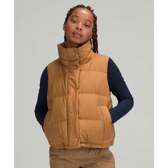 Lululemon Wunder Puff Crop Vest Bold Beige Tan Size 2 Oversized Goose Down - Picture 1 of 12